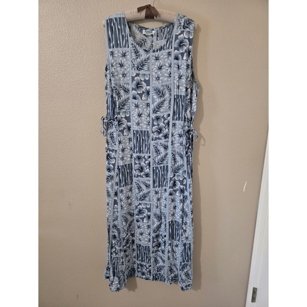 Teddi Vintage Blue Tropical Floral Patchwork Maxi Dress Sleeveless XL